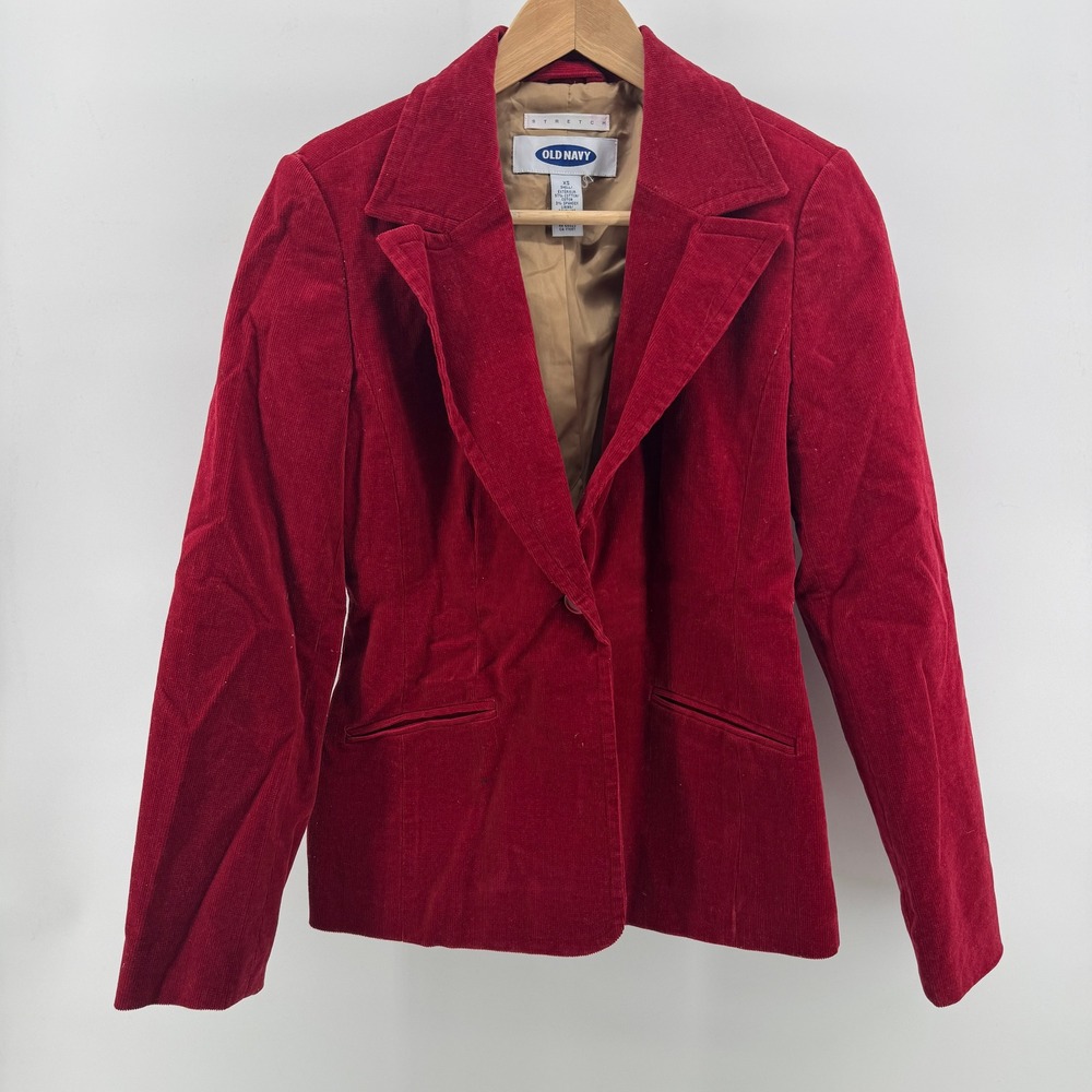 Old‎ Navy Womens Red Corduroy Blazer Jacket XS Stretch Single Button